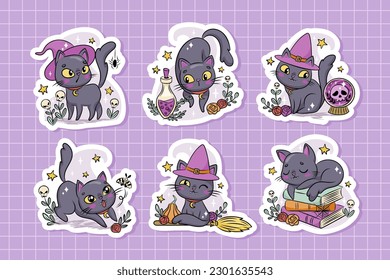 Cute and creepy Halloween cat sticker pack, cute cartoon characters 