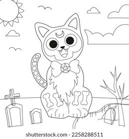 Cute creepy kawaii cat coloring page