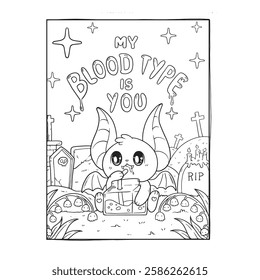 Cute Creepy kawaii Coloring book for children. Coloring book for adults. Halloween.