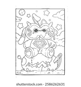 Cute Creepy kawaii Coloring book for children. Coloring book for adults. Halloween.