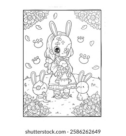 Cute Creepy kawaii Coloring book for children. Coloring book for adults. Halloween.