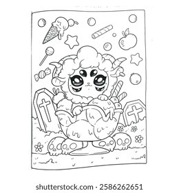 Cute Creepy kawaii Coloring book for children. Coloring book for adults. Halloween.