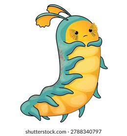 Cute creepy-cute caterpillar character vector illustration. Kawaii fantasy insect mascot design