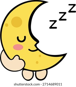 Personaje lindo de la luna creciente que duerme pacíficamente con zzz