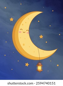 Cute Crescent Moon Lantern Night