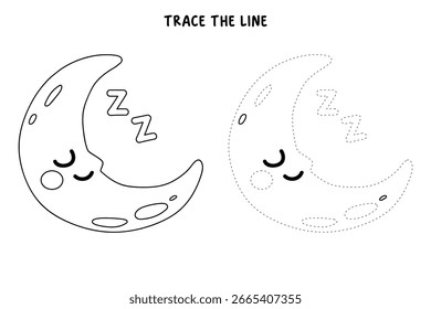 Süße Halbmond Schlafen Malvorlagen für Kinder. Spur und Farbe Halbmond schlafend. Fun Aktivität Malvorlage für Kinder druckbar. Niedlicher Schlaf Halbmond Clipart, Symbolvektor.