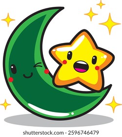 Cute Crescent Moon and Star Character Illustration