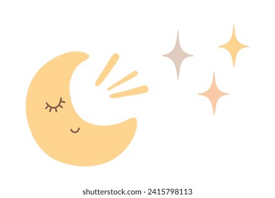 Luna y estrellas de media luna. Ilustración plana vectorial para niños aislados en fondo blanco