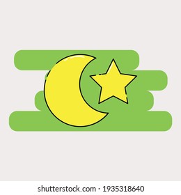 Cute crescent and star Illustration. Simple modern weather vector icon, flat graphic symbol in trendy flat design style.