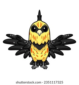 Cute crested barbet bird cartoon flying