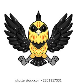 Cute crested barbet bird cartoon flying