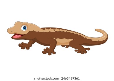 Cute crested gecko cartoon on white background