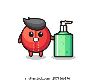 cute cricket ball cartoon with hand sanitizer , cute style design for t shirt, sticker, logo element