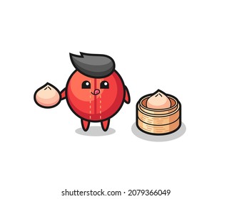 cute cricket ball character eating steamed buns , cute style design for t shirt, sticker, logo element