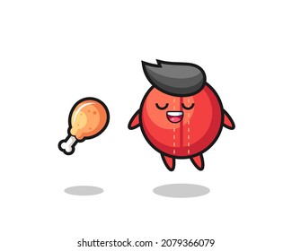 cute cricket ball floating and tempted because of fried chicken , cute style design for t shirt, sticker, logo element