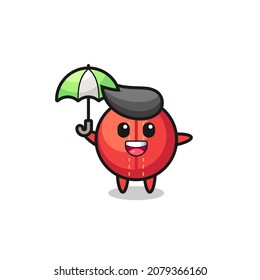 cute cricket ball illustration holding an umbrella , cute style design for t shirt, sticker, logo element