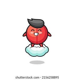 cute cricket ball illustration riding a floating cloud , cute design