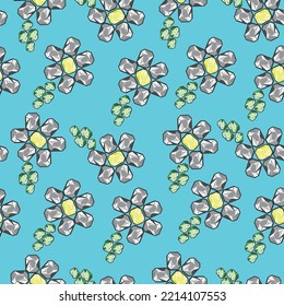 Cute Cristal Flower Cartoon Vector Background Pattern Seamless