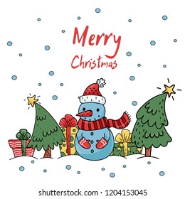 Cute cristmas card with snowman