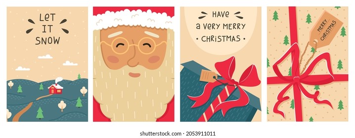Cute Cristmas set of 4  New year greeting cards.