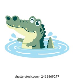 Cute crocodile or alligator sticking head out of water