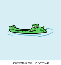 Cute crocodile alligator in water in swamp. Large caimans head in river basin. Huge Africa predator. Aggressive tropical beast. Wild African animal. Big reptile.