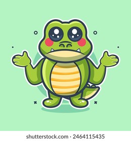 cute crocodile animal character mascot cartoon with confused expression 