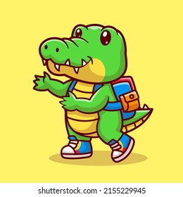 Cute Crocodile Back To School Cartoon Vector Icon Illustration. Animal Education Icon Concept Isolated Premium Vector. Flat Cartoon Style