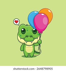 Cute crocodile with balloon cartoon vector illustration