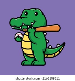 Cute Crocodile Baseball Cartoon Vector Icon Illustration. Animal Sport Icon Concept Isolated Premium Vector.