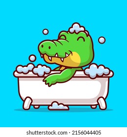 Cute Krokodile Baden in Badewanne Cartoon Vektorsymbol Illustration. Tiernatur-Symbol Konzept isolierter Premium-Vektorgrafik. Flachbildkartonstil