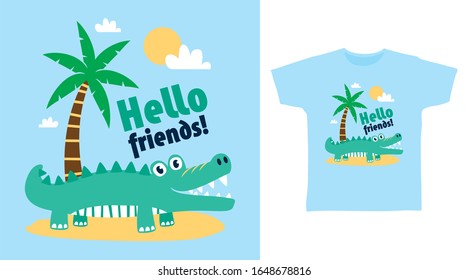 Cute crocodile beach design vector illustration ready for print on t-shirt, apparel, poster and other uses.