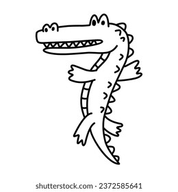 Cute crocodile black and white for coloriing kids. Coloring activities of animal crocodile.