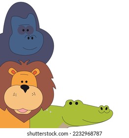 Cute Crocodile  Brown Lion  and Gorilla Illustration