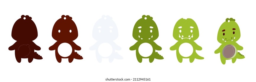 Cute crocodile candy ornament. Layered paper decoration treat holder for dome. Hanger for sweets, candy for birthday, baby shower, halloween, christmas. Print, cut out, glue. Vector stock illustration