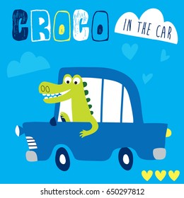 cute crocodile in the car vector illustration
