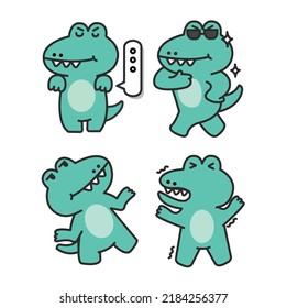 Cute crocodile cartoon in all 4 types of action.