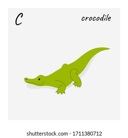 Cute crocodile - cartoon animal character. Vector illustration in flat style isolated on gray background.