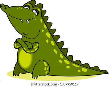 Cute crocodile, cartoon character, funny wild african animal. Friendly smiling alligator has a rest. Vector illustration isolated on white background