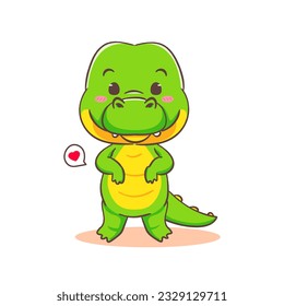Cute crocodile cartoon character standing on white background vector illustration. Funny Alligator Predator Green Adorable animal concept design.