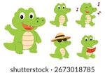 Cute Crocodile Cartoon Characters with Different Emotions and Activities