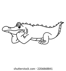 Cute crocodile cartoon characters vector illustration. For kids coloring book.