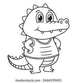 Cute crocodile cartoon coloring page illustration vector. For kids coloring book