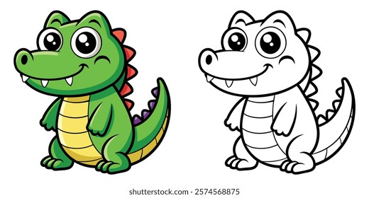 Cute Crocodile Cartoon Coloring Page For Kids