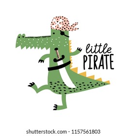 Cute crocodile. Cartoon creative alligator vector illustration in scandinavian style. Vector Illustration. Can be used print print for t-shirts, home decor, posters, cards.