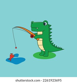 cute crocodile cartoon, cute crocodile fishing vector illustration