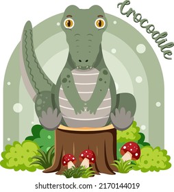 Cute crocodile in cartoon flat style illustration