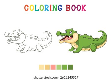 cute crocodile cartoon isolated on white background in coloring book style