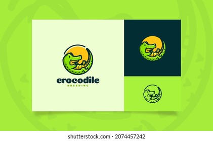 Cute crocodile cartoon logo illustration circle