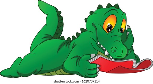 cute crocodile cartoon reading book